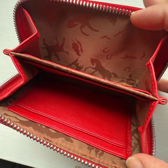 Longchamp Red Leather zip card case coin purse Wallet - Picture 7 of 9